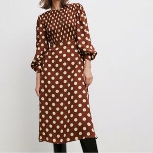 Zara Rust and Cream Polka Dot Long Sleeve Dress